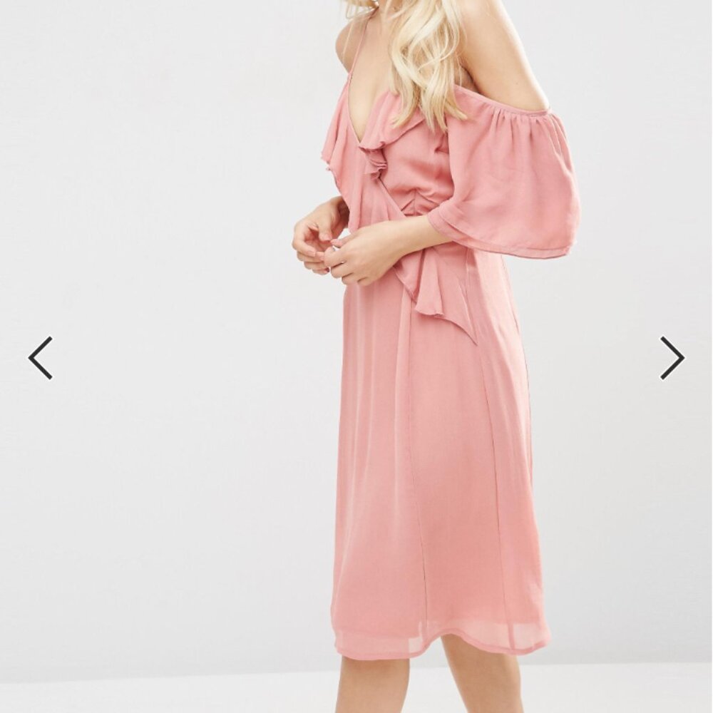 ASOS Midi Cold Shoulder Dress with Ruffle Detail | US 14